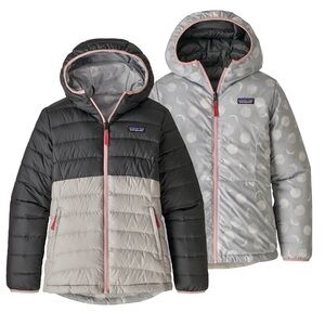 Patagonia Girls Reversible Black and Gray Hooded Jacket
